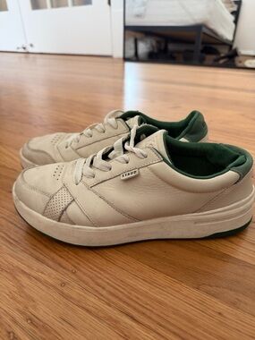STAUD Cream Leather Sneakers with Dark Green Lining